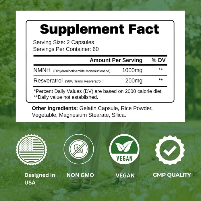 NMNH 1100mg + Resveratrol 200mg NAD+ Supplement - Image 2